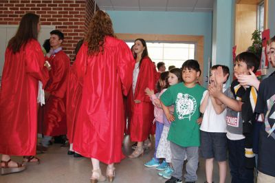Senior Walk
Seniors from ORR took their annual senior walk on May 31, an event that takes the students from each of the Tri-Towns and sends them back to their home elementary schools for a nostalgic walk through the halls one last time as students. Pictured here are the Rochester students enjoying a last visit to Rochester Memorial School. Photos by Jean Perry
