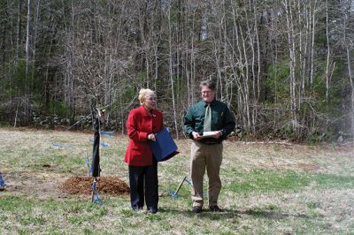 Tree City USA
The Town of Rochester is now a Tree City USA, and Town Administrator Michael McCue hosted a tree planting on April 24 to mark the town’s first Arbor Day celebration. About 25 people attended the presentation of the American beech tree at Church’s Field. Photos by Jean Perry
