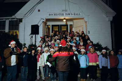 Tree Lighting
Rochester held its annual tree lighting on Monday, December 7, 2009 at Rochester Town Hall.  Visitors were treated to the sounds of the Rochester Memorial School band and chorus before the tree was lit. Santa made a grand entrance on a fire truck. Photo by Felix Perez.
