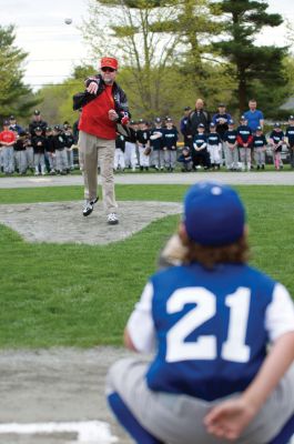 Play Ball
Marine Corps Veteran Tom Markert threw the ceremonial first pitch to his grandson Cameron Nataly at the opening ceremony for Rochester Youth Baseball on April 30, 2011 at Gifford Park. Photo by Felix Perez. May 5, 2011 edition
