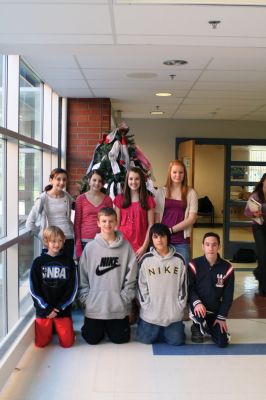 Giving Tree
Members of Jane Tougas Grade 8 Enrichment class created the Giving Tree, which stood at the entrance of Old Rochester Regional Junior High School. Donated socks adorned the Christmas tree before being sent off to an area charity to benefit those in need on December 18, 2009. Photo by Anne OBrien-Kakley.
