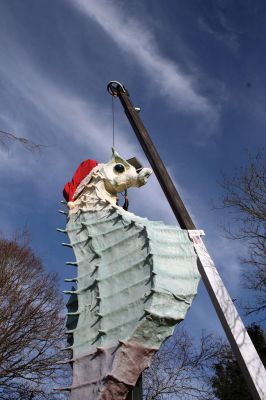 Salty Christmas
Brownell Systems helped the Mattapoisett Land Trust kicked off the holiday season at the Dunseith Gardens by placing the Christmas hat on Satly’s. Photo by Paul Lopes
