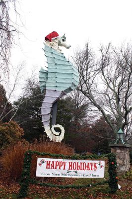 Salty the Santa Seahorse
Salty the Seahorse got his holiday hat on Wednesday, December 7, now making the Mattapoisett town mascot "Salty the Santa Seahorse" for the season. Brownell Systems again assisted the Mattapoisett Land Trust in carrying on the annual holiday tradition that has come to symbolize the official start to Christmas in Mattapoisett. Photos by Jean Perry
