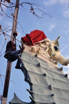 Salty's Hat
Early this past Friday, December 1, as folks were rushing to work and children settling into school, an annual tradition transpired in Mattapoisett at the corner of Route 6 and North Street. With the placement of the Santa hat upon the head of our beloved Salty the Seahorse, the holiday season officially began. As they do every year, the folks at Brownell Systems assisted the Mattapoisett Land Trust in the placement of the hat via a tall crane. Photo by Paul Lopes
