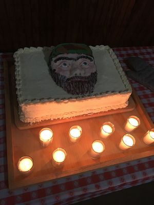 Rochester Boy Scouts Troop 31
Rochester Boy Scouts Troop 31 said a fond farewell to its scoutmaster of nine years, Mike Blanchard. A cake with an uncanny likeness of Blanchard was enjoyed after the ceremony. Nine candles symbolized the nine years Blanchard spent as scoutmaster. Photo by Jean Perry

