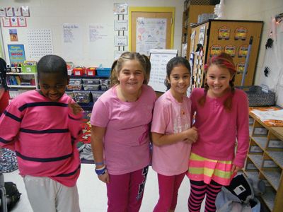 Think Pink Day
Fourth graders at Sippican School under the guidance of teachers, Nicole Radke, Kim Souza, MJ Menezes and Courtney Sheehan, organized the school’s first ever ‘Think Pink Day’ on Friday, October 25th. The purpose of this spirit-wear fundraiser was to build community support and recognition of Breast Cancer Awareness Month.  Students created posters, shared announcements over the intercom, and delivered flyers to classrooms to promote the 1-day event. Photo courtesy Nicole Radke.
