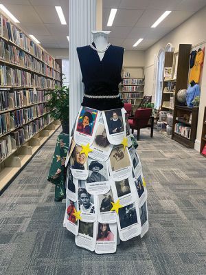 Women’s Month
Marion’s Taber Library celebrates Women’s Month with a charming and poignant art installation featuring a gown of faces. The portraits making up the skirt are some of the most important women who ever lived and who have profoundly impacted the lives of millions. Photo by Emily Newell
