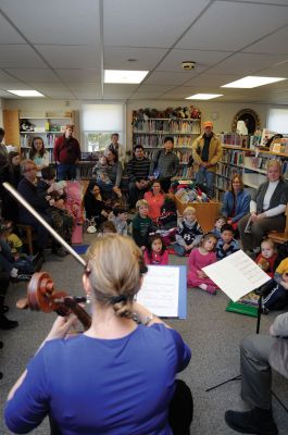 Symphony Tales
The New Bedford Symphony Orchestra held a “Symphony Tales” program at the Plumb Library on Saturday,February 4. The children attending were introduced to the cello and a cellist played background music during a reading of “Scritch Scratch: A Perfect Match” by local author Kim Marcus. Photo by Felix Perez

