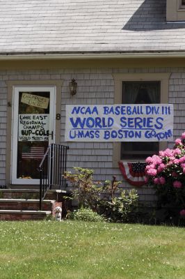 Tom Cole
Mattapoisett resident and NCAA World Series pitcher Tom Coles mother, Jean Cole, has shown pride in her son with posters outside of their home. Photo by Anne OBrien-Kakley.
