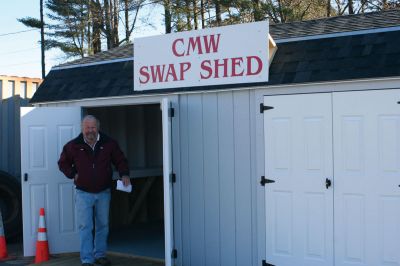 CMW Swap Shack
Ray Pickles poses in front of a new CMW Swap Shack at the Marion Transfer Station. Marion and Rochester residents will be able to swap usable household and childrens items at the Swap Shack. Photo by Joan Hartnett-Barry.
