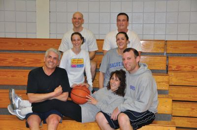 Tri-Town Trotters
The Tri-Town Trotters take a break at the Rochester Memorial School on March 28, 2011 before their big game with the Harlem Ambassadors. Pictured back row, left to right: Craig Davignon and Tony Cambra. Middle row: Tammy Kelley and Andrea Rand. Front row: Don Bamberger, Jeannine Tranfaglia, and James Sullivan. . The Trotters will take on the Harlem Ambassadors professional show team to raise money for Tri-Town Schools on Friday, April 8 at the ORRHS gymnasium. Photo by Rebecca McCullough.
