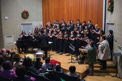 UMass Dartmouth Holiday Concert
UMass Dartmouth students took part in a Holiday Concert December 12, 2014, at the the College of Visual and Performing Arts (CVPA) Recital Hall. The University community was invited to the concert, which included performances by the University Chorus, Chamber Choir, Jazz Ensemble and Percussion Ensemble. Some songs performed by the groups include O’ Holy Night, The Christmas Song, and Noel. 
