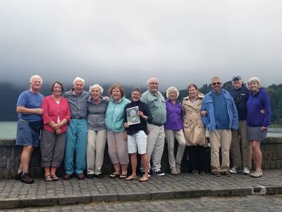 Azores
12 Mattapoisett residents took The Wanderer on a trip to the Azores organized by Sagres Vacations for the New Bedford Whaling Museum. Photographed at Sete Cidades on Sao Miguel Island are, from L to R: Bob Barnes, Margot Flouton, Ken and Mary Lou Garrett, Florence Martocci, Jan Spark, John and Eileen Sorrentino, Lori and Daniel Briggs, and Art and Anne Layton.

