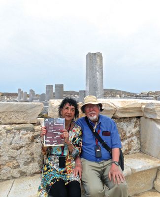Delos
Teresa and Mark Dall recently returned from travels in the Mediterranean. They carried The Wanderer with them to the ancient island of Delos to view the ruins and visit the archaeological museum.
