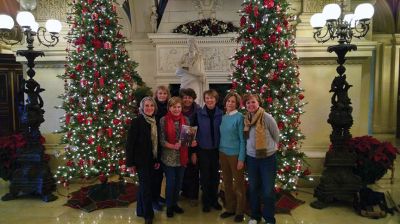 Mattapoisett Woman’s Club
Wednesday Nov. 19th, seven members of the Mattapoisett Woman’s Club volunteered to help decorate for the holidays at the Breakers in Newport.  We’re standing in front of the two trees we decorated:  Elaine Botelho, Sue Lockwood, Kathy McAuliffe (with a copy of the Wanderer), Mary O’Keefe, Barb Van Inwegen, Erin Burlinson, and Sue Mitchell.  
