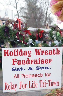 Christmas Wreath Sale 
Team “Sole Survivor” held its annual Christmas wreath sale last weekend beginning on Black Friday, and they will continue to sell hand-decorated wreaths and crafts throughout this weekend while supplies last. The group is stationed out front of 428 Wareham Road (Route 6) in Marion. All proceeds benefit the Tri-Town Relay for Life. Photos by Colin Veitch
