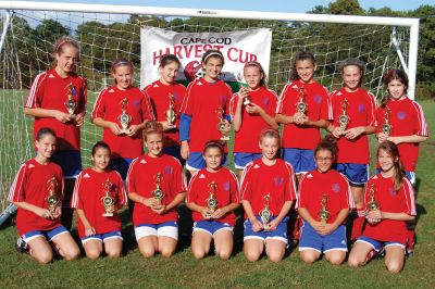 Soccer Champs
Congratulations to the Mariner U-13 Girls team, who won the U-14 Division of The 2009 International Cape Cod Harvest Cup in Barnstable, MA this Columbus Day Weekend. Back Row, left to right: Morgan Browning, Nicki Gifford, Taylor Canastra, Kate Martin, Camille Filloramo, Anne Martin, Abby Adams, Morgan DaSilva. Front Row, left to right: Syd Blanchard, Hannah Abrantes, Kaleigh Goulart, Arden Goguen, Chloe Riley, Amy Reis, and Sam Blanchard. Not Pictured: Caroline Downey, Bailey Truesdale and Emily Beaulieu.

