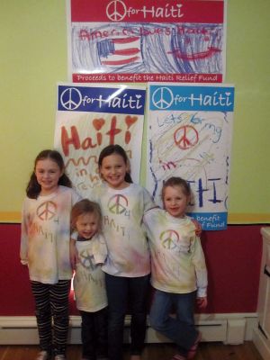 Tees4Haiti
A program to raise money for relief efforts in Haiti took place at the Center School on February 27, 2010. Mattapoisett resident Kimberly Thomas designed t-shirts to sell for Haiti, and made them to be unique and special just like the Haitian children and the American children who wear them. The Family Fun day at the Center School raised money for the Red Cross. Photo courtesy of Kim Thomas.
