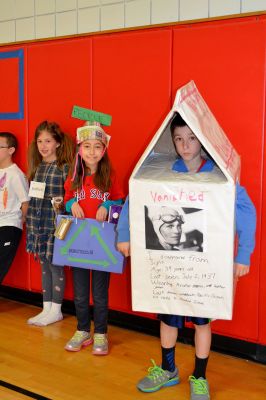 Vocabulary Day Parade 
A living, breathing, (and giggling) dictionary of vocabulary words displayed their intellect and imagination at Rochester Memorial School during its first annual Vocabulary Day Parade on April 4. Photo by Jean Perry
