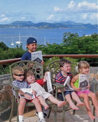 Brownell Grandchildren
The grandchildren of the Brownell family of Mattapoisett pose with copies of The Wanderer during a recent family vacation in St. Johns, overlooking Pillsbury Sound with St. Thomas in the background. Pictured here are (l. to r.) T.J. Stellato, Andrew Kovacs, Stephen Gouin, Alex Kovacs, and Allyson Stellato.
