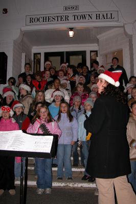 Yuletide in Rochester
Members of the Rochester Memorial School Chorus performed several classic Christmas carols during the town's Annual Tree Lighting Ceremony held on Monday, December 11 at the Rochester Town Hall. The event also included a performance by the Memorial School Band and the official lighting of the town tree by Christian Brown, who won the honor through a school-sponsored drawing contest. (Photo by Kenneth J. Souza).
