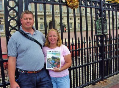 London Calling
Donald and Deborah Bailey pose with The Wanderer outside of Buckingham Palace in London during a recent trip to visit their daughter, Kimberly, in Leeds, England. (1/25/07 issue)
