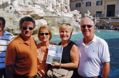 Roman Holiday
Seaport Ice Cream and Coffee Shop regulars Bob and Chris Gaspar and Marsha and David Kelley pose with a copy of The Wanderer at the Trevi Fountain in Rome during a recent trip to Italy. (Photo courtesy of Marsha Kelley).
