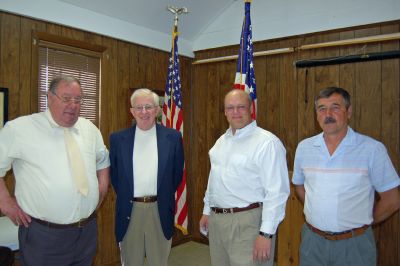 Meet the Candidates
Candidates for elected offiices in Mattapoisett recently attended a Meet the Candidates night. Pictured here are candidates Steve Hanna, Jim Huntoon, David Kiernan, and Barry Denham. About 30 people stopped by the American Legion Hall on Depot Street on May 7 to meet the candidates during an informal Open House session. Mattapoisetts Annual Town Election takes place on Tuesday, May 16. (Photo by and courtesy of Rebecca H. McCullough).
