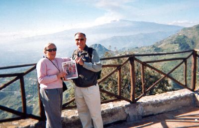 Seeing Sicily
Bobbie and Bob Ketchel of Mattapoisett pose with a copy of The Wanderer during a recent visit to Sicily with Mount Edna clearly visible in the background. (1/11/07 issue)
