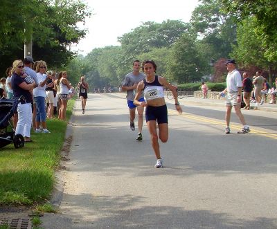 Marion 5K
Maria Abel Dieguez of Bristol, RI was the top female finisher in the Marion Village 5K Road Race, placing fifth overall with a final time of 18:09. (Photo courtesy of Chris Adams).
