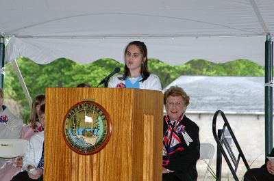 Mattapoisett Birthday Bash
Marisa Parker of Old Hammondtown School reads a portion of the "Act of Incorporation" during Mattapoisett's 150th Birthday Celebration held on Sunday, May 20, 2007 outside Town Hall. (Photo by Tim Smith).

