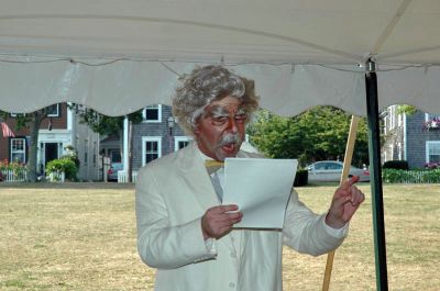 Tea with Twain
Mattapoisett's 150th Sesquicentennial Celebration Victorian Tea with "guest" Mark Twain was held on Wednesday, August 8 in Shipyard Park. (Photo by Tim Smith).
