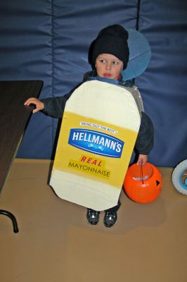 Halloween in Mattapoisett
First Place winner in the Preschool and Kindergarten category was Luke Mello as a jar of mayonnaise. (Photo by Deborah Silva).
