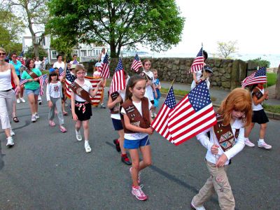 Memorial Day 2006
Mattapoisett Brownie Troop marches in the town's 2006 Memorial Day Parade. (Photo by Kenneth J. Souza).
