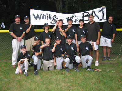 Youth Baseball Champs
The 2007 Mattapoisett White Sox won the championship against the Indians, two games to one, in the recent Youth Baseball Major League Divisional Championship Series. Members of the winning team are (bottom, l. to r.) Brian York, Chris Carando, John Zucco, Teddy Costa, Cam Severino, Joel Lavoie, (top, l. to r.) Dave York, John Zucco, Casey Bono, Seamus McMahon, Alex Milde, AJ Maestas, Head Coach Kevin Carando, Mike Severino. Not pictured: teammate Luke Johns and Assistant Coach Kevin Costa.
