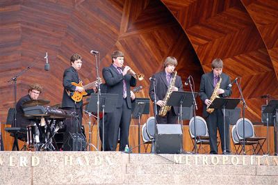ORR Combo Gold
The ORR Jazz Combo once again performed at Boston's Hatch Shell on Saturday, May 10. They were awarded that honor by receiving a Gold Medal at the State International Association of Jazz Education (IAJE) Competition last month. It was the Jazz Band's seventh straight gold medal at IAJE. (Photo courtesy of Debra Cordeiro).

