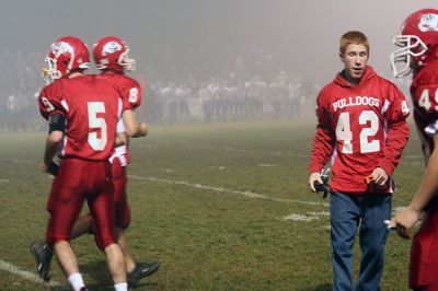 Football in the Fog
On a foggy night where it was difficult to see across the field, members of Old Rochester Regional High Schools Bulldog football team faced off against the Wareham Vikings on ORRs home turf. The competitive November 14 game ended up being an important win for the Bulldogs, 23-22. (Photo by Robert Chiarito).
