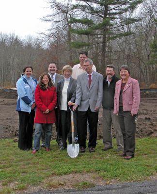 Chuck's Legacy
Pictured during the groundbreaking ceremony for the Chuck Michaud Memorial In-Line Hockey Arena at ORR Junior High School on Monday, November 13 are (l. to r.) Kami Medeiros, Carmen (Michaud) Felix (Chuck's widow), Jason Medeiros, Audrey Michaud (Chuck's mom), ORR Facilities Manager Steve Shiraka, ORR School Superintendent Dr. William Cooper, Rory McFee, and ORR Junior High School Principal Simonne Conlon. (Photo by Kenneth J. Souza).
