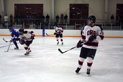ORR on Ice
The Old Rochester/Fairhaven Hockey team was just seconds away from a win when they faced Wareham at Tabor Academy on Wednesday, January 21 when the Vikings staged a furious comeback, winning the game 6-5 on an empty net goal as time expired. (Photo by Robert Chiarito).
