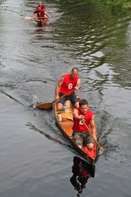 Up the River
Jim Manning of Marion and Peter MacGregor of Rochester (Team #8) paddle toward the finish line during the 2007 Memorial Day Boat Race on the Mattapoisett River. The duo ended up finishing sixth overall. (Photo by Robert Chiarito).
