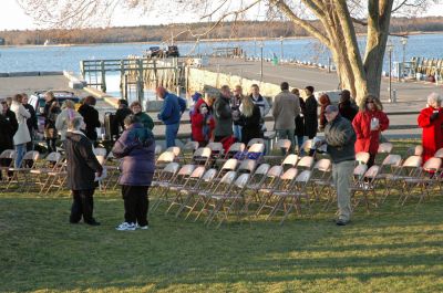 Sunrise Shipyard Service
Members and guests of the Mattapoisett Congregational Church gathered in the towns Shipyard Park for their annual Easter Sunrise Service with Reverend Dr. Virginia H. Child on Sunday, April 8. The chilly but tranquil setting of the harbor glistening in the early morning golden sunlight served well to complement Reverend Childs sermon on peace and renewal. (Photo by Robert Chiarito).
