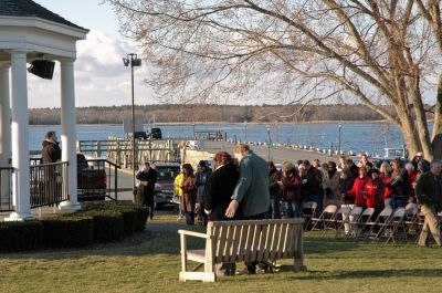 Sunrise Shipyard Service
Members and guests of the Mattapoisett Congregational Church gathered in the towns Shipyard Park for their annual Easter Sunrise Service with Reverend Dr. Virginia H. Child on Sunday, April 8. The chilly but tranquil setting of the harbor glistening in the early morning golden sunlight served well to complement Reverend Childs sermon on peace and renewal. (Photo by Robert Chiarito).
