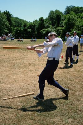 Vintage Base Ball
Members of the Old Ironsides Vintage Base Ball Club played a traditional period game of "base ball" at Old Hammondtown School on Sunday, August 5 as part of Mattapoisett's weeklong 150th Birthday Celebration. (Photo by Robert Chiarito).
