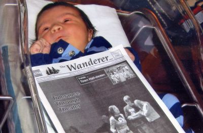 Learning to Read
Even though hes just hours old, Zach Steven LeBlanc, son of Mattapoisett Police Officer Craig LeBlanc, has already learned to read The Wanderer. Zach was born back on November 11, 2005. (Photo courtesy of Craig LeBlanc).
