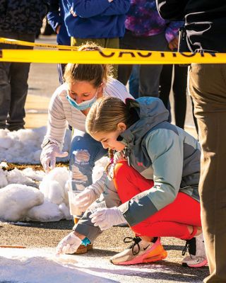 Crime Scene Investigation
Mattapoisett Police Detective Scott LeBlanc made an appearance at Old Hammondtown School on Friday, when Emily DeBortoli (Italia shirt) and many other fifth graders learned about investigating crime scenes outside the school building. Photos by Ryan Feeney - February 17, 2022 edition
