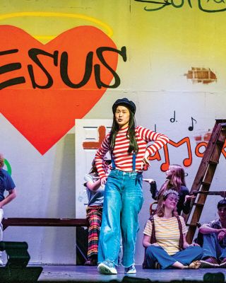 Godspell at ORR
Jesus, played by Max Tucker during the March 31 dress rehearsal, is part of a large ensemble of actors taking part in the Old Rochester Regional High School Drama Club's production of Godspell. Performances are scheduled for Thursday, April 7, at 7:00 pm with additional 7:00 pm performances on Friday and Saturday, April 8-9 and a 2:00 pm closing matinee performance on Palm Sunday, April 10. Photos by Ryan Feeney
