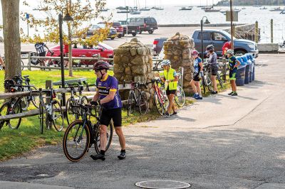 Cranberry Harvest Race
Participants in Sunday's Cranberry Harvest Race stopped at Mattapoisett Wharf to rest up and get some nourishment. The bike ride starting and finishing in Myles Standish State Forest in Plymouth also traveled through Carver, Rochester and Acushnet. Photos by Ryan Feeney
