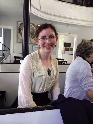 Abigail Field
The delightful Abigail Field, a student of history and appreciator of historical female fashion, gave a presentation on women’s fashion from the World War I era at the Mattapoisett Museum on September 8. Dressed in clothing and jewelry typical of the period between 1910-1920, Field discussed the war’s impact on the evolution of women’s fashion, the ensuing concept of comfortable clothing, and the male-dominance of the fashion industry. Photo by Marilou Newell
