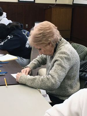 Watercolor Demonstration
Artist and instructor Devin McCaughlin conducted a watercolor demonstration on February 25 at the Mattapoisett Library where participants tried their hand. The program, funded by the Prouty Trust, introduced a new way to produce watercolors that included the use of felt markers. Photos by Marilou Newell
