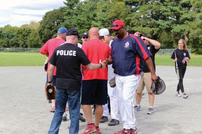 Rochester Police Brotherhood Baseball Clinic
Former Red Sox luminaries Dennis “Oil Can” Boyd, Sam Horn, and Jim Corsi joined the Rochester Police Brotherhood for a kids baseball clinic and benefit softball game on Saturday. Photo by Nick Walecka. 
